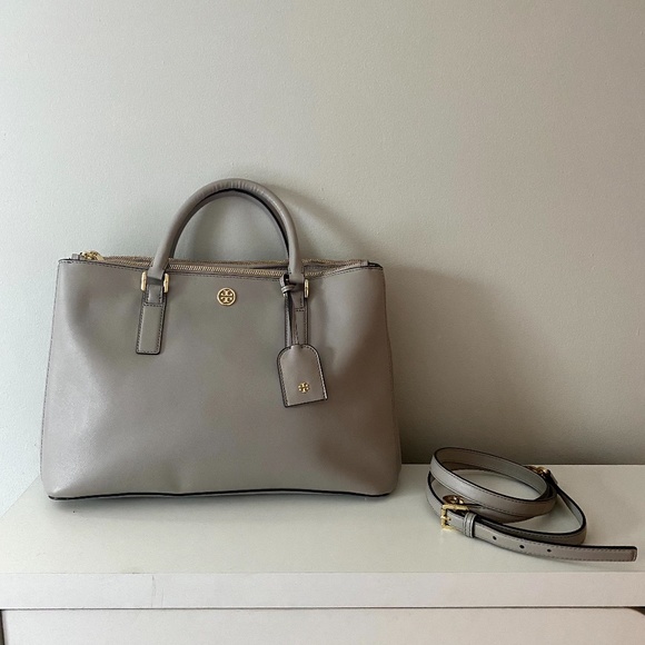 Tory Burch Robinson Double Zip Tote, Gray - Picture 3 of 8
